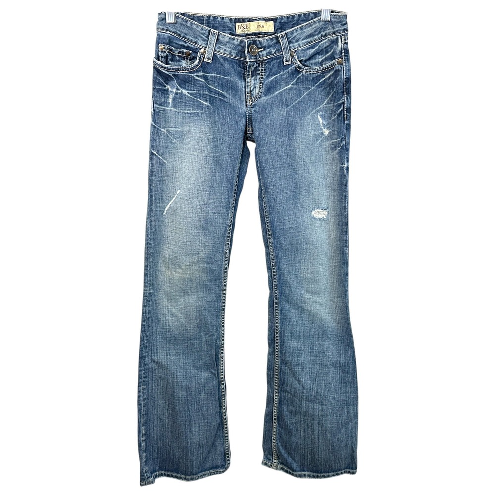 BKE Star Jeans Size 27 Bootcut Distressed Y2K Low Rise VTG Blue Denim‎ VTG 1649
